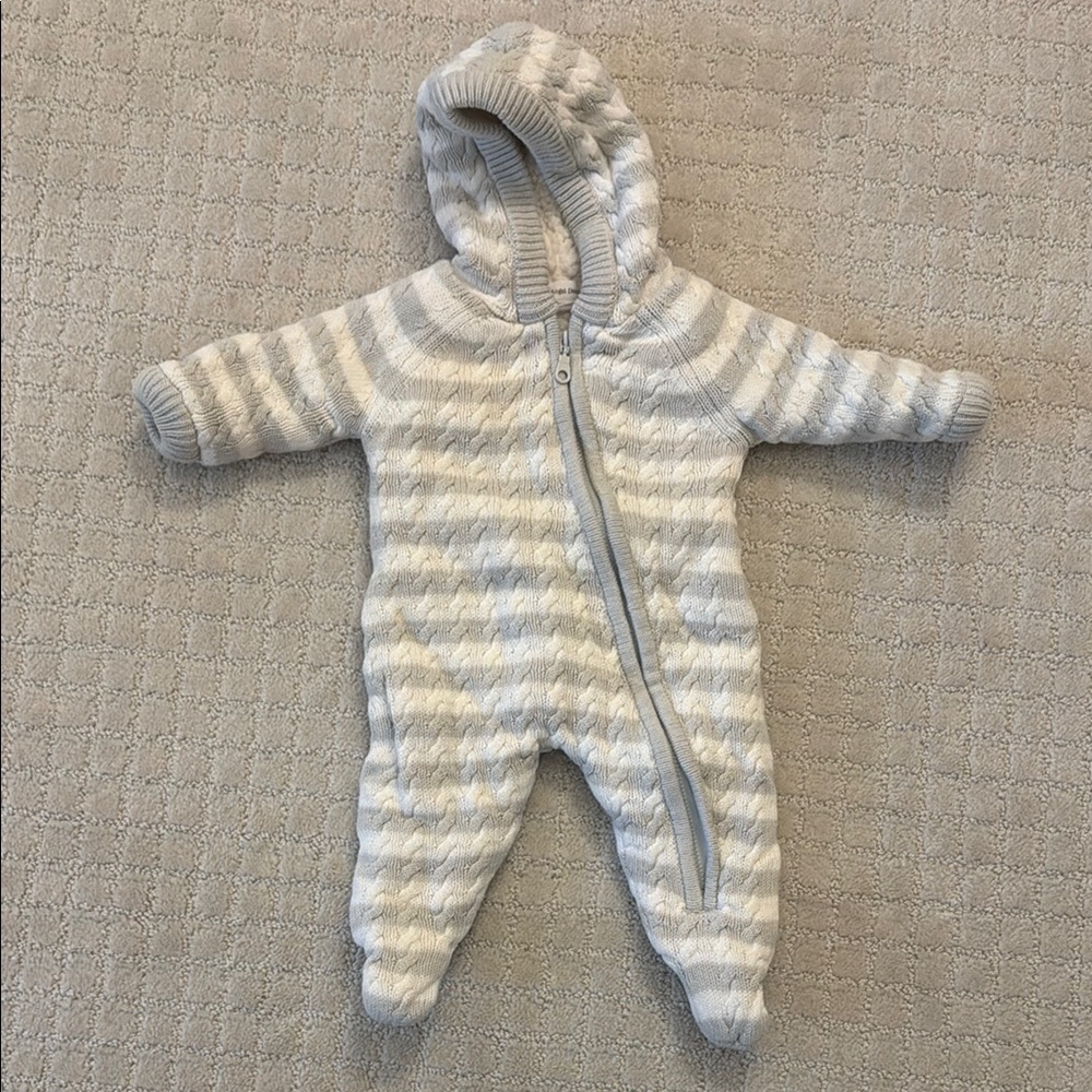 Sherpa-Lined Knit Footie Grey & White Stripe